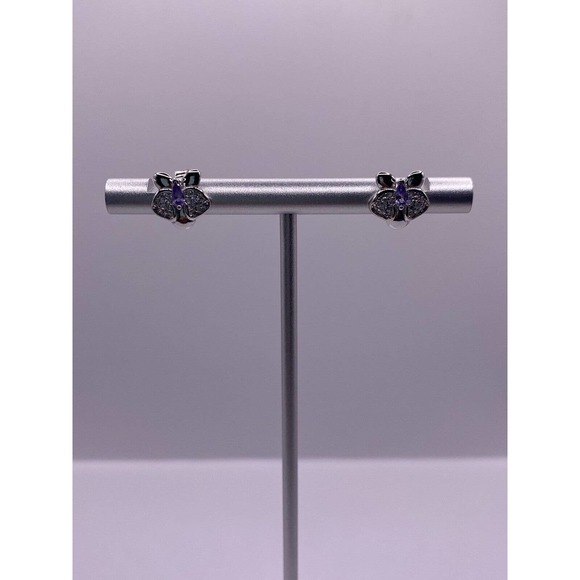 Beautiful Butterfly Sterling Silver Earrings With White CZ And Main Purple CZ - Picture 1 of 4